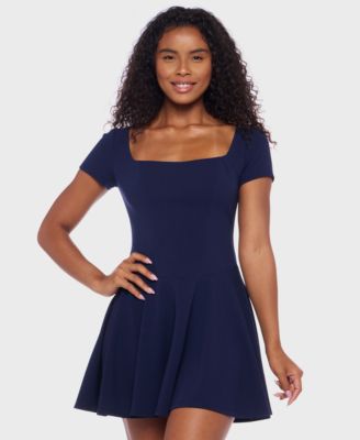 B Darlin - Women's Scuba Crepe Square-Neck A-Line Dress