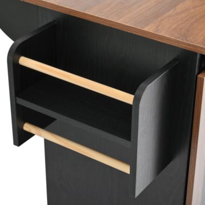 CASAINC 55.5" Wood Drop Leaf with Barn Door, Power Outlet & Spice Rack Kitchen Island