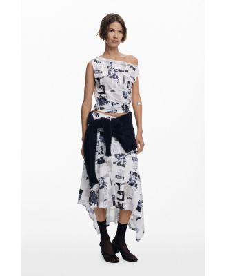 Women's Newspaper asymmetrical skirt