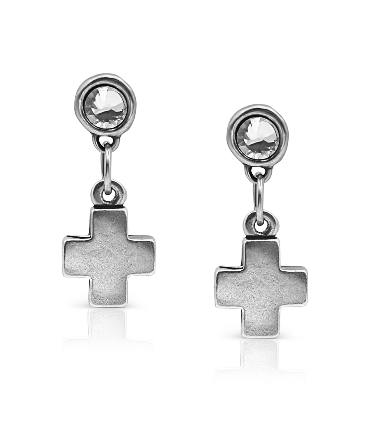 Cubic Zirconia Silver Plated Post With Cross Earrings