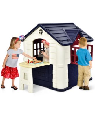 Playhouse for Kids, Outdoor Garden Games Cottage w/Working Doors & Windows
