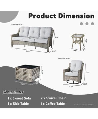 5 Piece Outdoor Rattan Patio Furniture Set with 3 Seat Sofa,Swivel Rocking Chairs,Solar Coffee Table,Wicker Sofa Set for Backyard and Porch