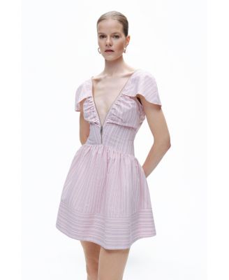 Women's Striped Mini Dress with Zipper Detail