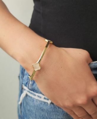 Gold Mother of Pearl Clover Bangle Bracelet