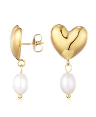 Gold Freshwater Cultivated Pearl Heart Drop Earrings