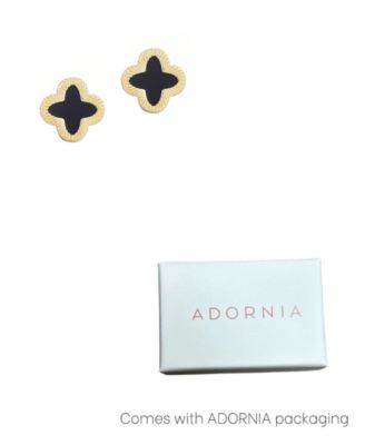 Gold Fluted Edge Black Clover Stud Earrings