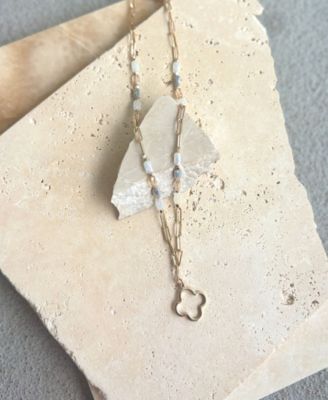 Mixed Bead and Chain Clover Outline Pendant Necklace