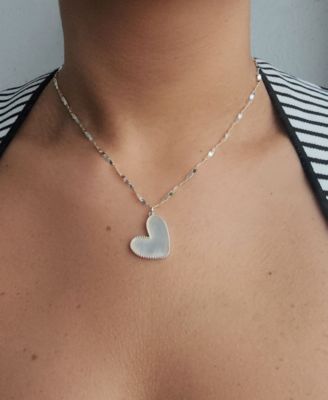 Silver Mother of Pearl Beaded Edge Heart Necklace
