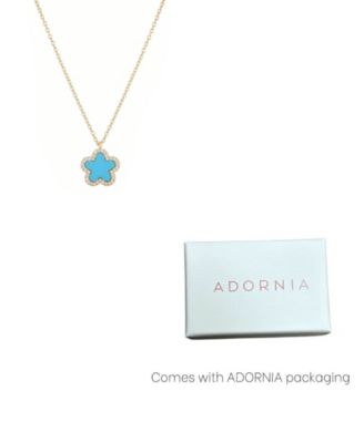 Gold Turquoise Halo 5 Leaf Clover Pendant Necklace