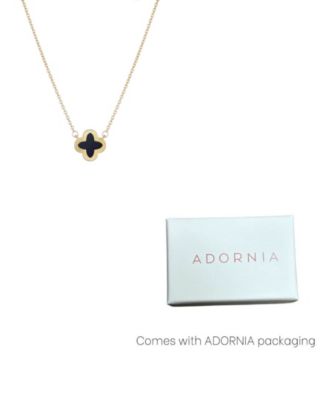 Gold Fluted Edge Black Clover Pendant Necklace