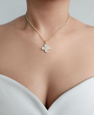 Gold Mother of Pearl Flower Halo Pendant Necklace