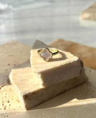 Gold Mother of Pearl Cubic Zirconia Halo Clover Ring
