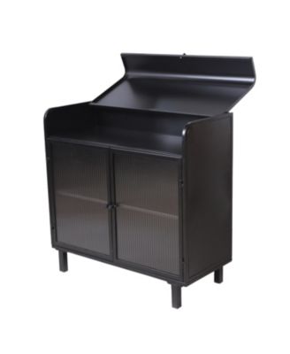 1Pc Steel, Tempered Glass Doors, Flip-Top & 2-Tier Storage Modern Sideboard Buffet