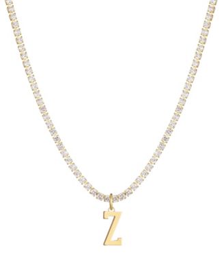 Adornia Gold Crystal Initial Charm Tennis Necklace - Gold Z 24$