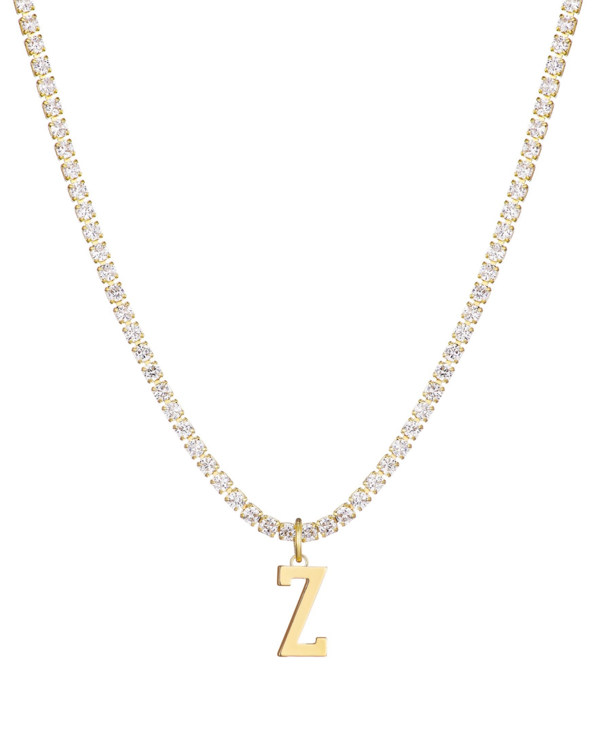 Gold Crystal Initial Charm Tennis Necklace - Gold Z