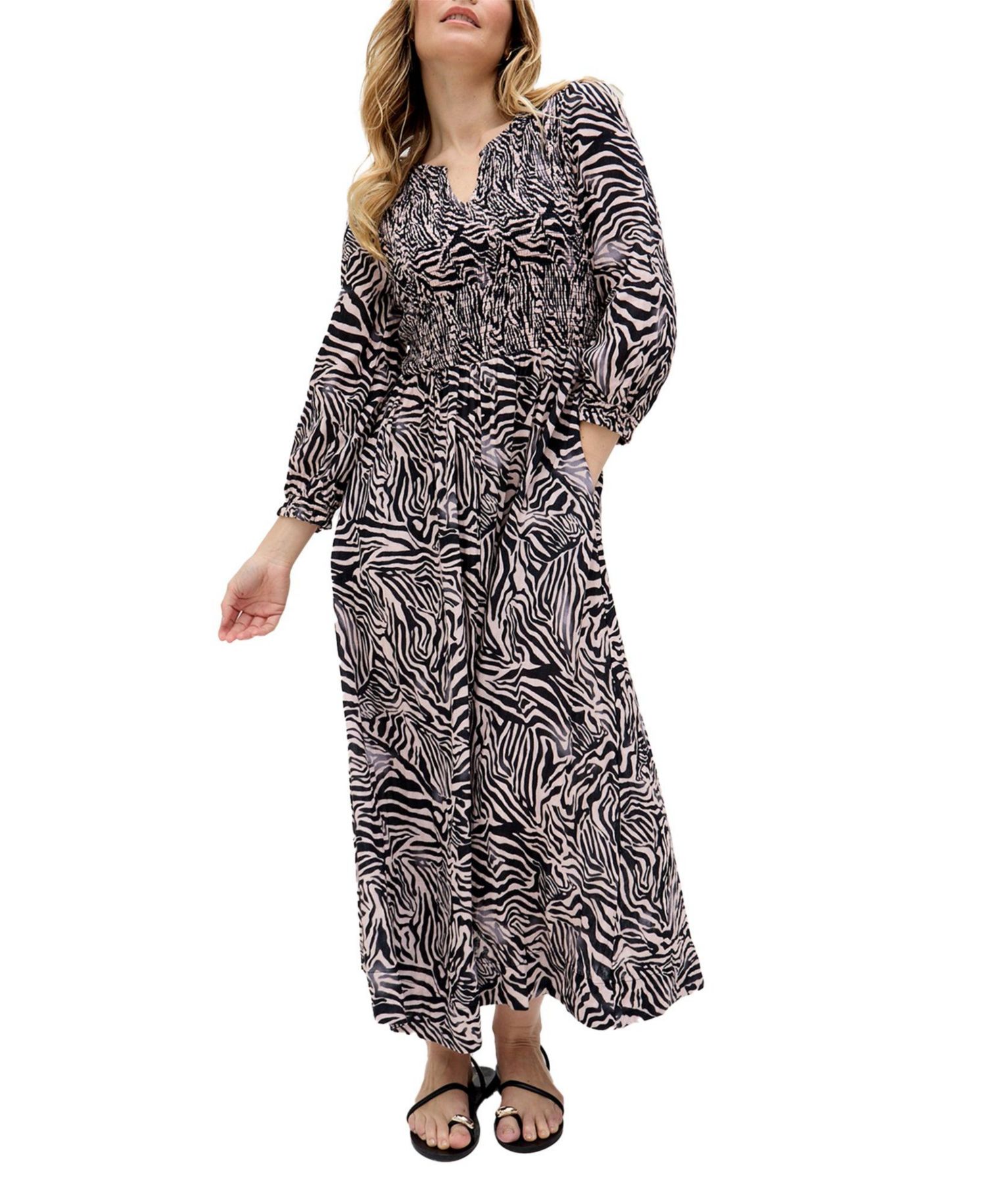 Women's Paulina Shirred Bodice Zebra Print Maxi Dress