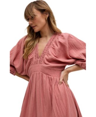 Women's Soipoi Ruched V-Neck Midi Dress