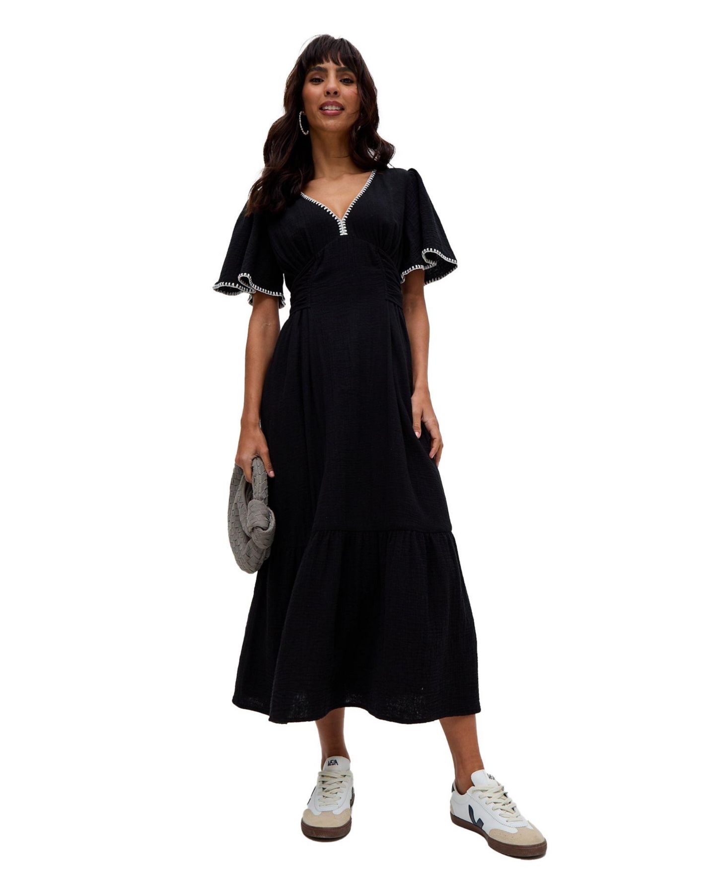 Женское платье Raffya Delilah V-Neck Front Tie Midi, цвет: Чёрный — фото 6