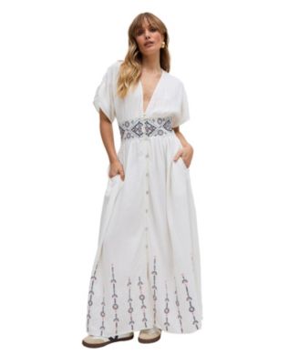 Women's Sally Ann Button Down Embroidery Maxi Dress