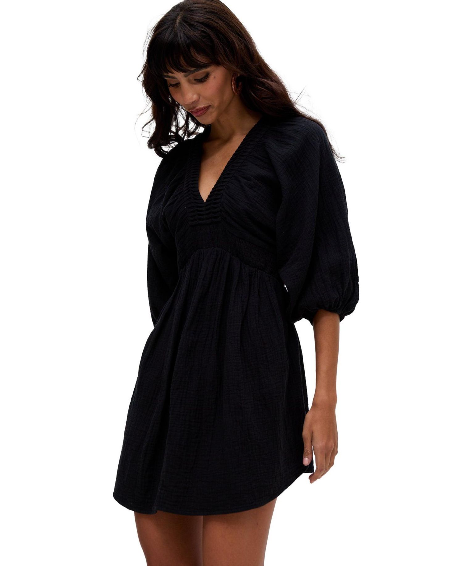 Women's Soipoi Ruched V-Neck Midi Dress
