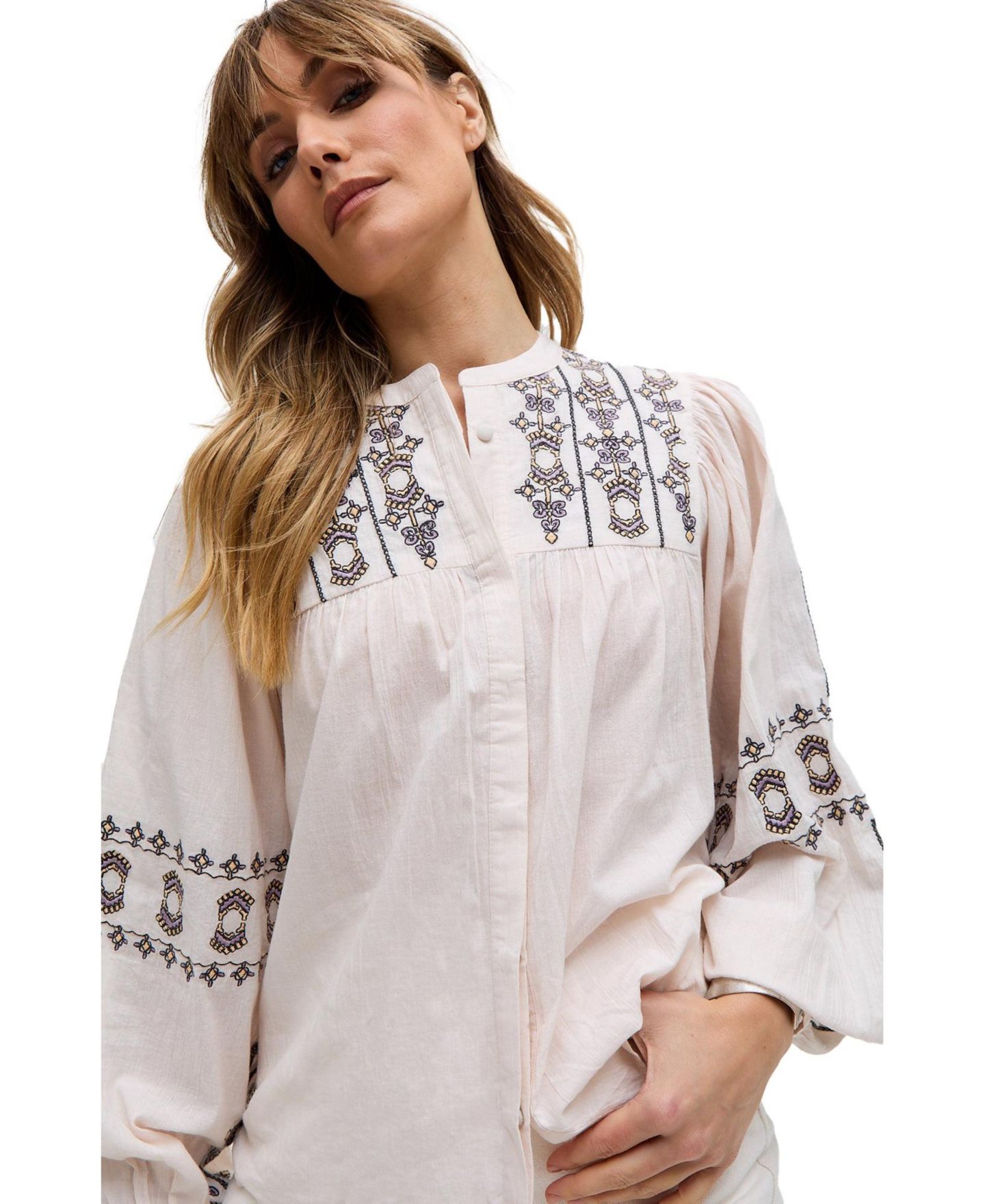 Женская рубашка Raffya Demi Embroidered Ballon Sleeve, цвет: Кремовый — фото 3