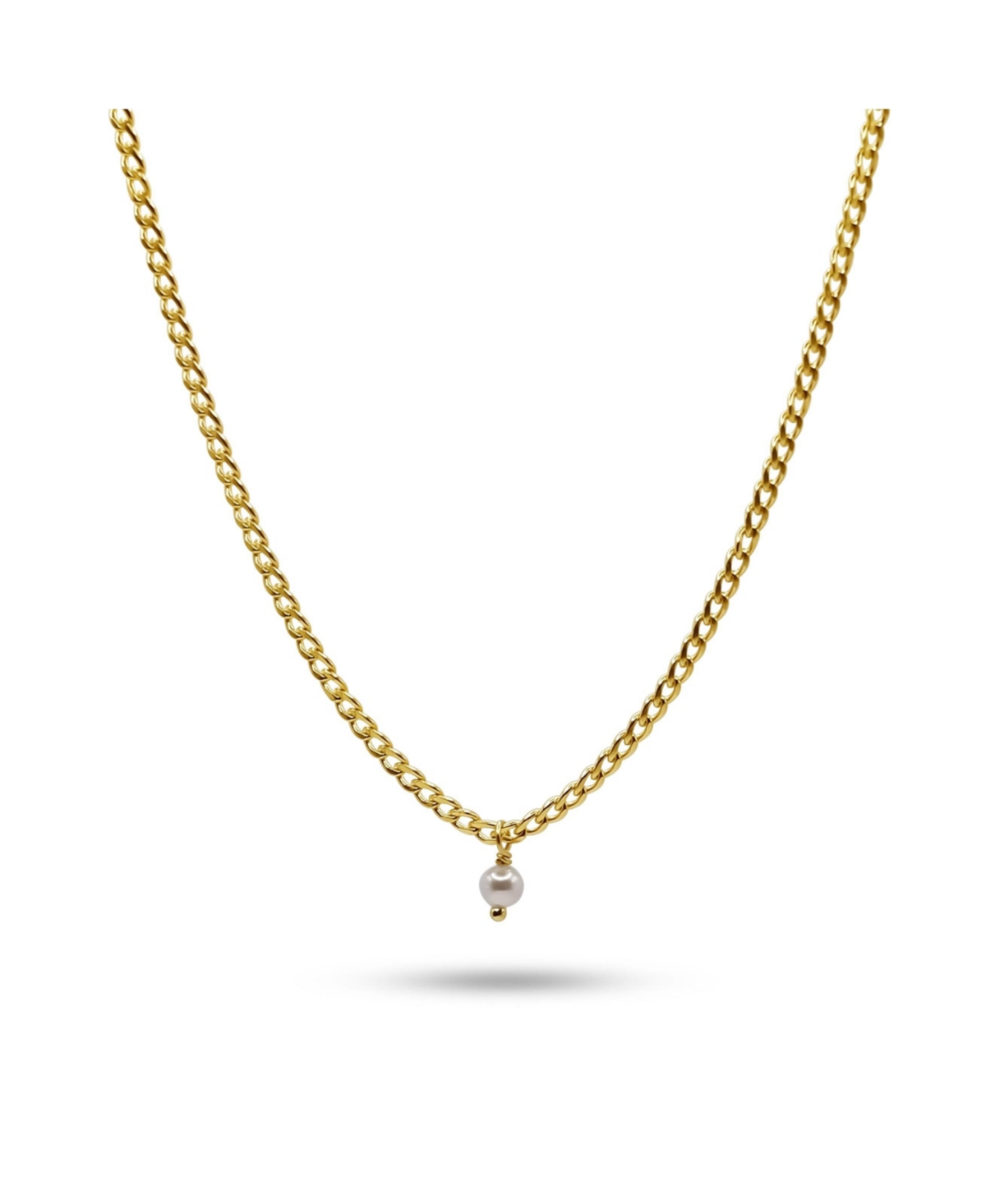 14k Gold Filled Curb Chain With Mini Pearl Charm Necklace - Gold