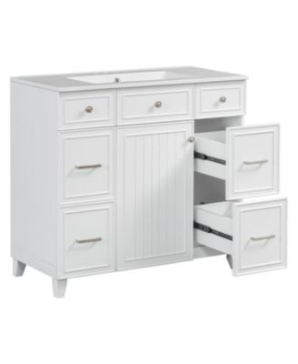 36" Solid Wood & Ceramic Hairdryer Drawer Bathroom Vanity with Soft-Close Doors