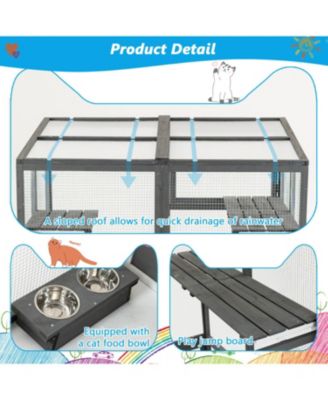 Outdoor Wooden Cat Catio - Large Grey