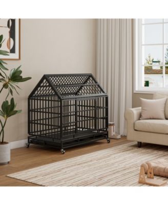 Heavy Duty Folding Dog Crate with Wheels & Tray