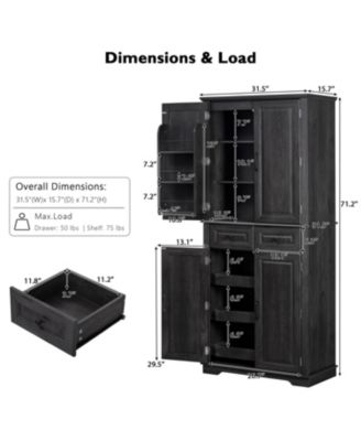 71" Farmhouse Pantry Cabinet with Pull Out Organizers