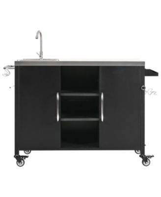 14.9"x14.9"x10.2"Outdoor Kitchen Island with Sink & Grill Cart