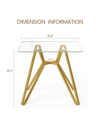 35.4" Square Glass Dining Table - Gold
