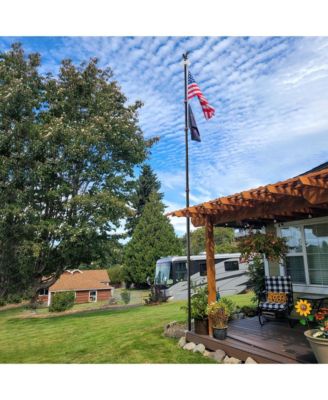 EZ GO 25ft Eagle Topper Telescopic Flag Pole Kit Solar Light Outside 3x5' US Flag Ball Top, Black