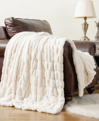 Luxurious Reversible Rabbit Faux Fur Throw, 50" x 60"