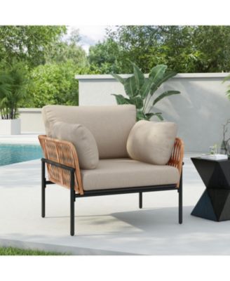 Rope & Wood Lounge Chair with Cushions