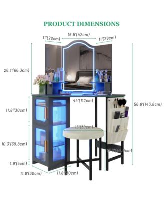 Tri-color Light Corner Vanity Desk with Mirror