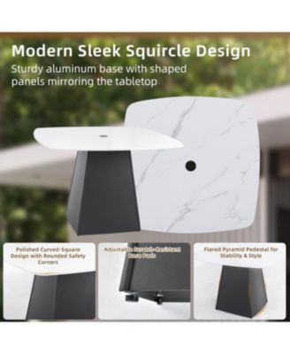 44" Marble-Look Outdoor Dining Table