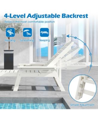 Set Of 2 Patio Chaise Lounge Chair HDPE Outdoor Recliner w/ 4-Position Backrest