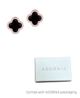 Rose Gold Black Halo Clover Stud Earrings