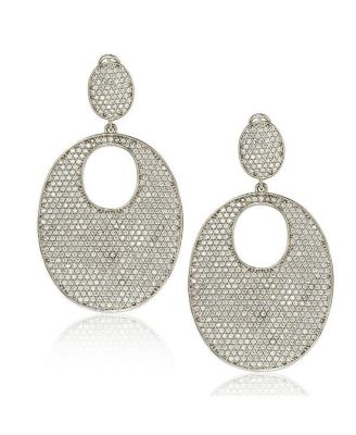 Suzy Levian Sterling Cubic Zirconia Flat Oval Pave Medallion Drop Earrings