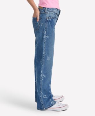 Girls' High Waist Wide Leg Bow Print Jeans