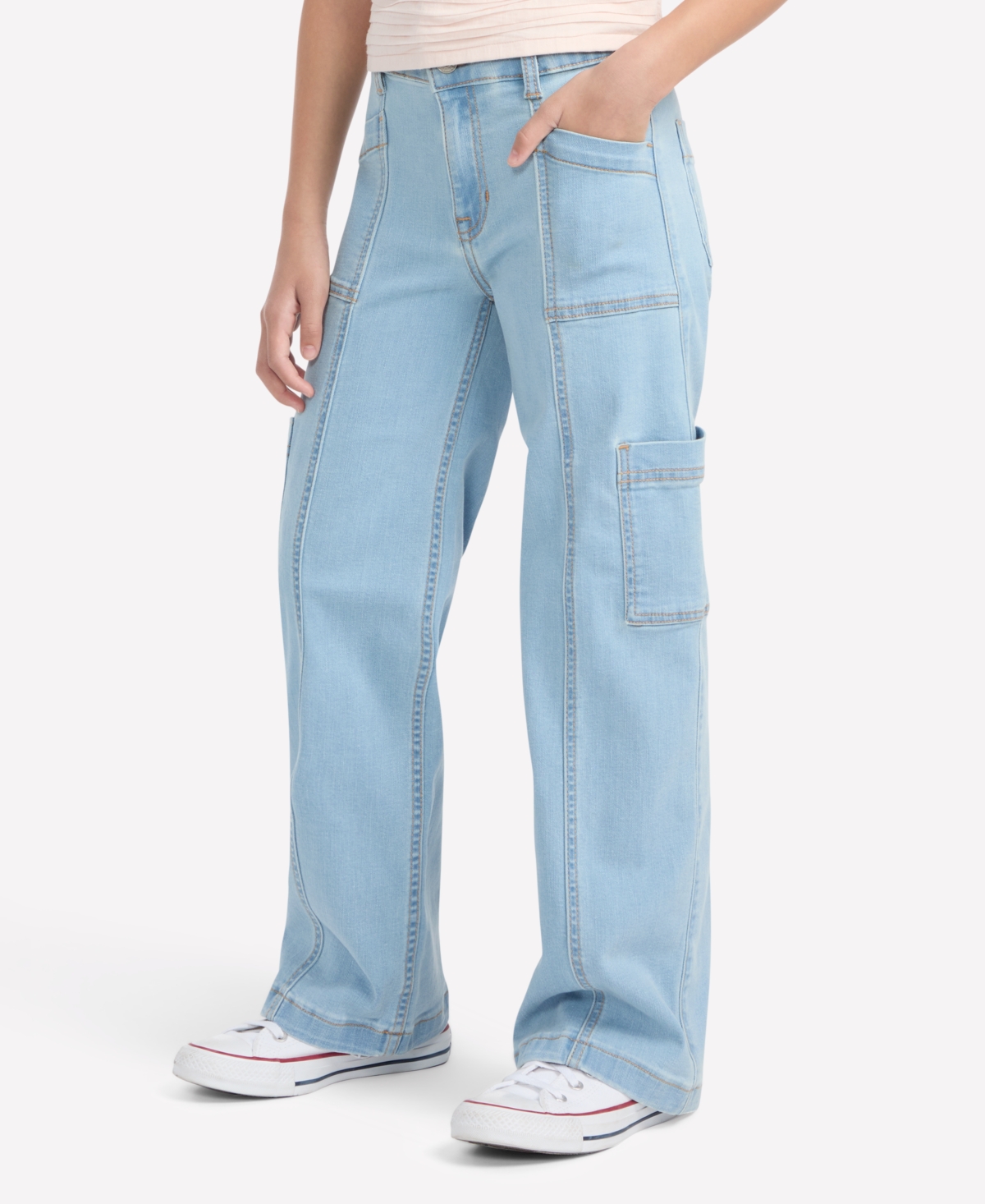 Abercrombie Girls High Rise Wide Leg Utility Jeans In Blue