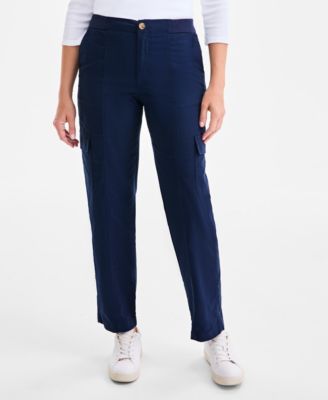 Petite Knit-Waist Cargo-Pocket Utility Pants