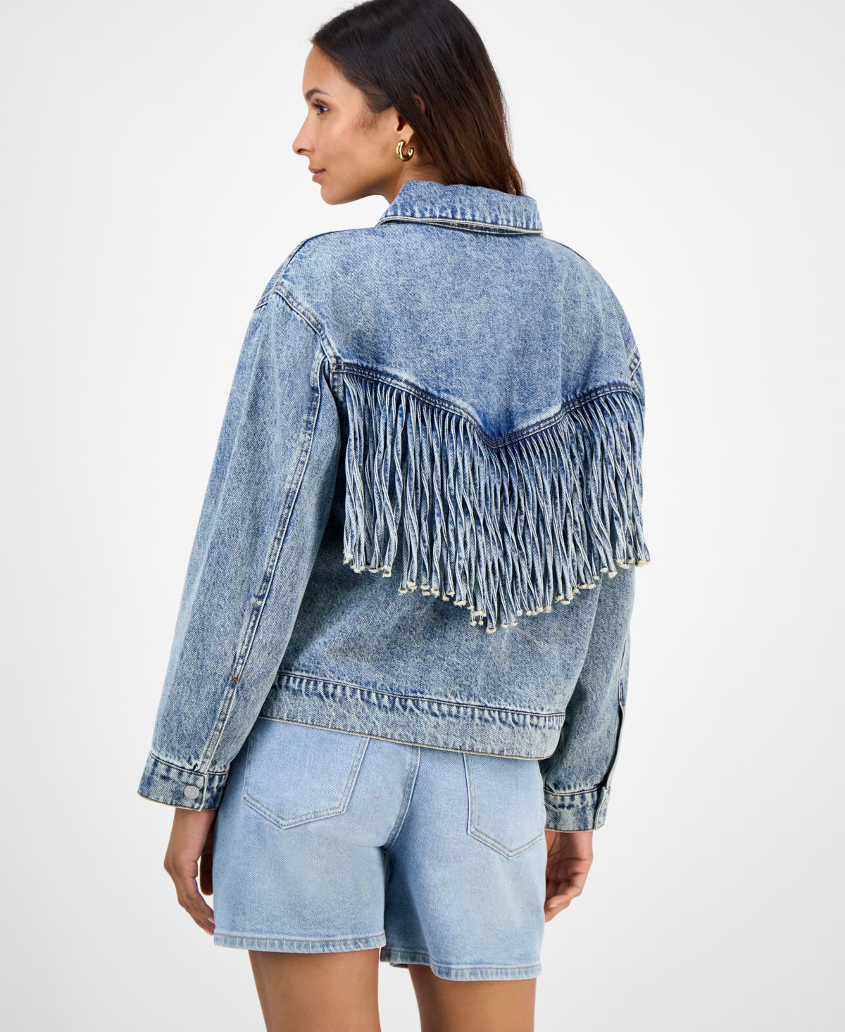And Now This Women's Fringed Denim Jacket, Macy's Exclusive In Blue