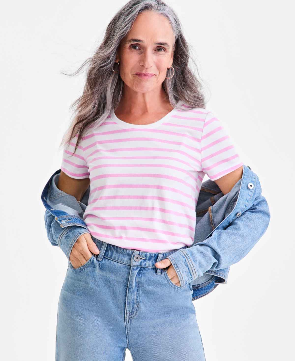 Style & Co Women's Striped Crewneck Short-sleeve T-shirt, Macy's Exclusive In Animal Print