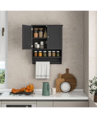 2-Doors Bathroom Wall-Mounted Medicine Cabinet with Towel Bar