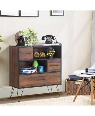 3-Tier Wood Storage Cabinet with Drawers and 4 Metal Legs