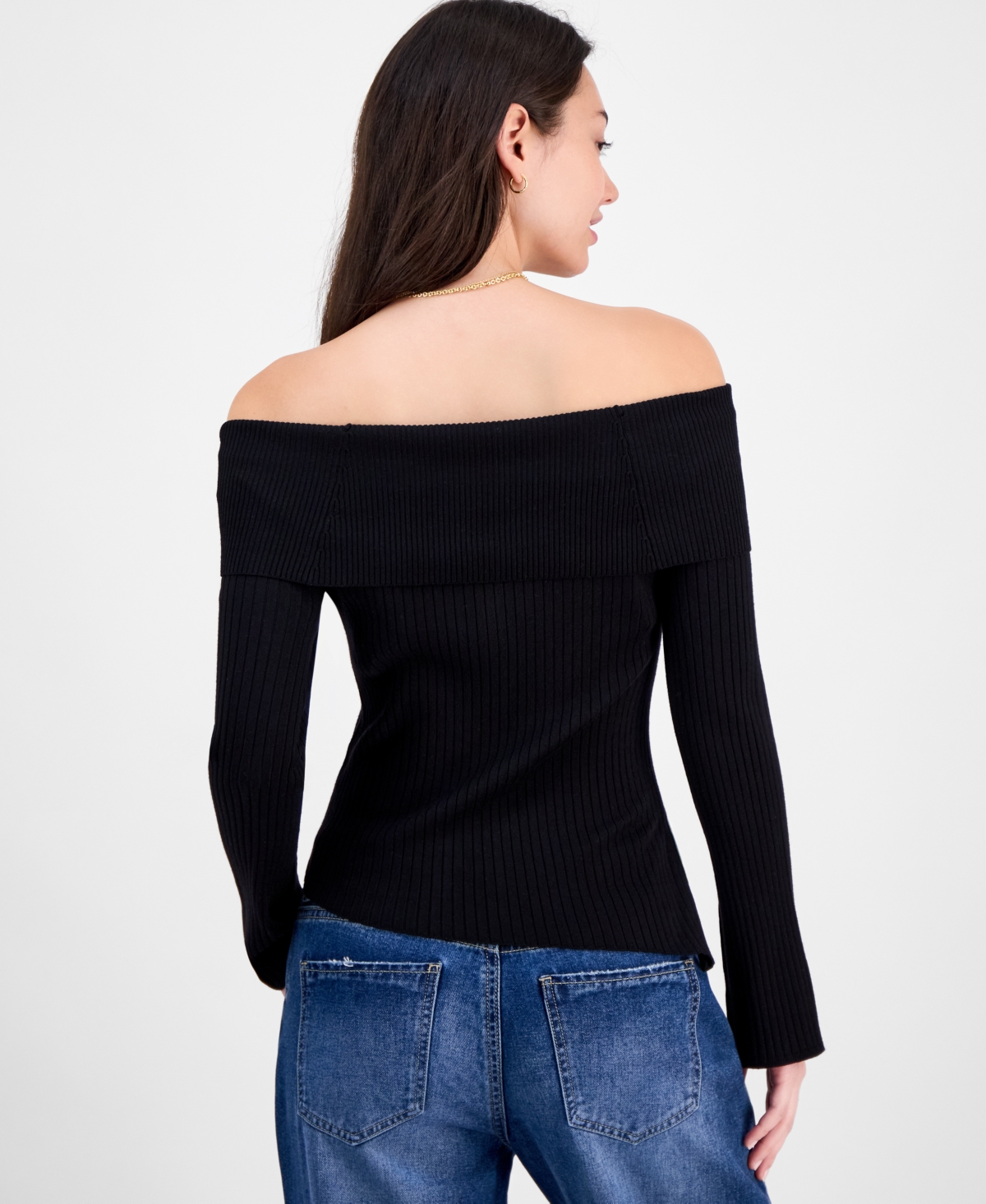 Hooked Up By Iot Juniors' Marilyn Off-the-shoulder Top In Black