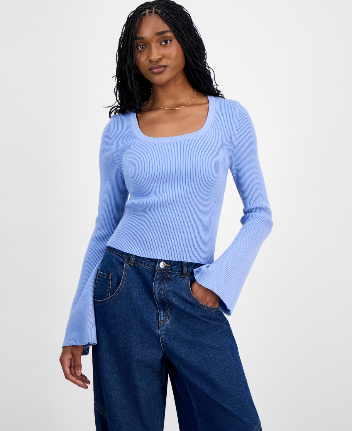 Madden Girl Juniors' Square-neck Sweater In Blue