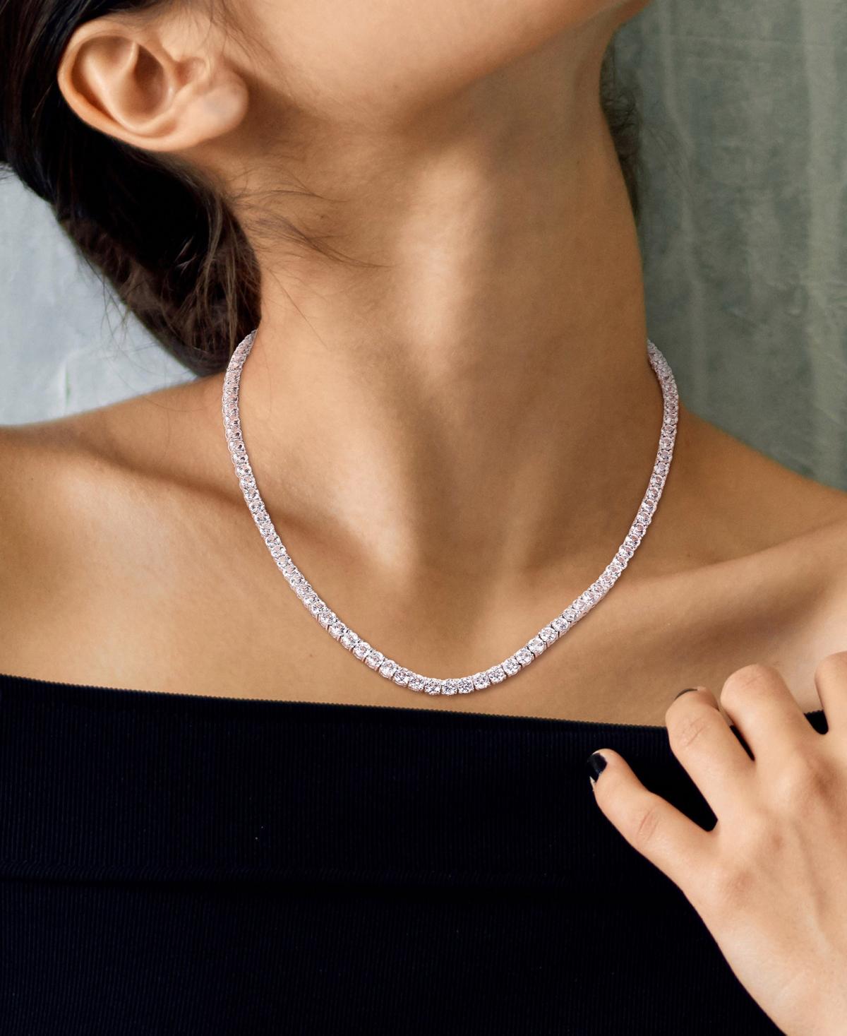 Macy's Lab Grown White Sapphire Tennis Necklace (33 Ct. T.w.) In Sterling Silver, 18" (also Available In 18 In Silver
